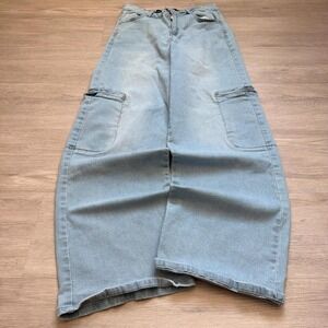 Blue Wide Leg Cargo Skater Jeans Huge Leg Opening Y2K (27x30)